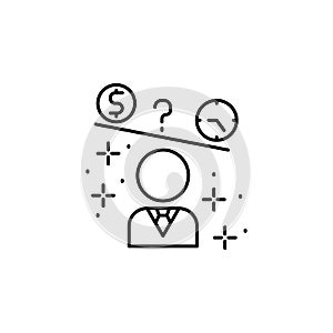 Human clock dollar icon. Element of management icon