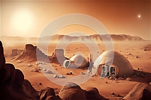 Human colony on mars futuristic concept Space mission to establish a permanent human presence on Mars. Generative ai.