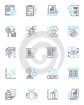 Human compliance linear icons set. Obligation , Conformity , Adherence , Agreement , Obedience , Submission