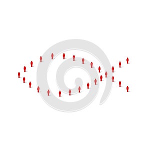 Human crowd in the shape of Ichthys, christian fish. Stick figure red simple icons. Vector illustration