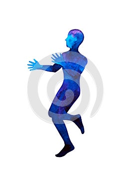 Human dancing running abstract spiritual mind mental pose watercolor painting illustration design drawing