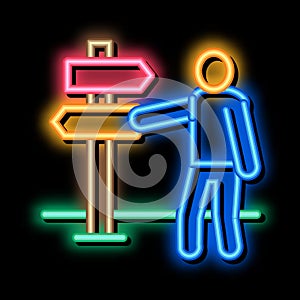 human direction pillar neon glow icon illustration