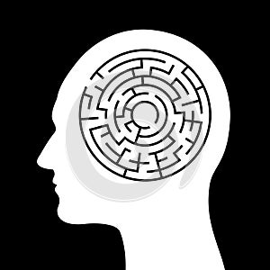 Human disorientation in the mental labyrinth - psychological state of being disoriented, aimless and directionless man. photo