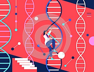 Human DNA, chromosome sequence. Character design. Flat vector illustration.