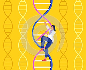 Human DNA, chromosome sequence. Character design. Flat vector illustration.