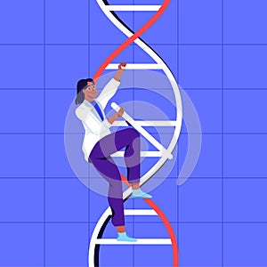 Human DNA, chromosome sequence. Character design. Flat vector illustration.