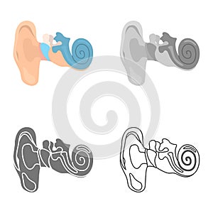 Human ear color flat, line, simple and monochrome icon set