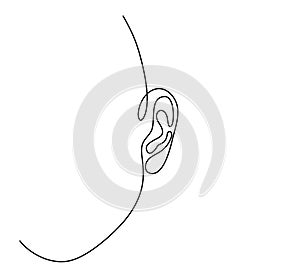 Human ear continuous one line drawing.