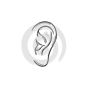 Human ear hand drawn outline doodle icon.