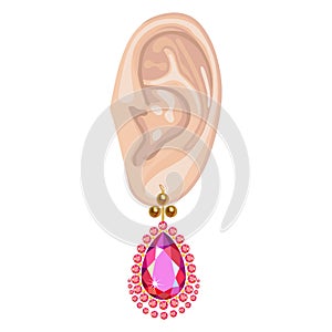 Human ear & hanging earring