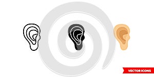 Human ear icon of 3 types color, black and white, outline. Isolated vector sign symbol