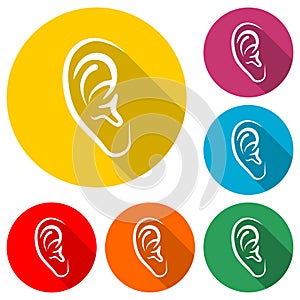 Human ear icon, color set with long shadow