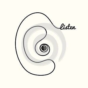 Human ear. Linear icon logo. Hearing aid. Deaf, hearing impairment