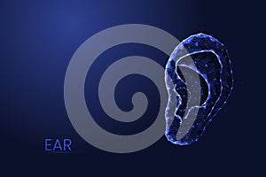 Human ear low poly concept vector illustration.