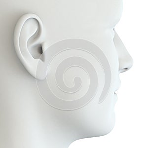 Human ear of a man on whte background, 3D illustration