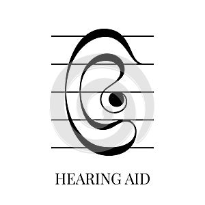 Human ear. Music sign icon logo. Hearing aid. Deaf, hearing impairment