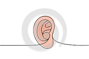 Human ear one line colored continuous drawing. Human organ continuous colorful one line illustration. Vector minimalist