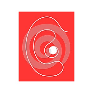 Human ear. Red white icon logo. Hearing aid. Deaf, hearing impairment
