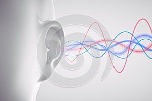 Human ear with sound waves - 3D illustration