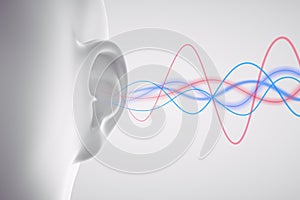 Human ear with sound waves - 3D illustration photo