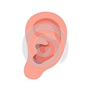 Human ear vector image, sense of hearing, five human senses, colored flat vector illustration