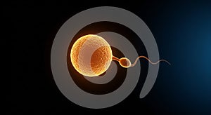 Human egg cell fertilization by sperm. Microscopic view of conception process