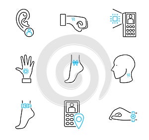 Human electronic tagging outline icon collection set vector illustration.