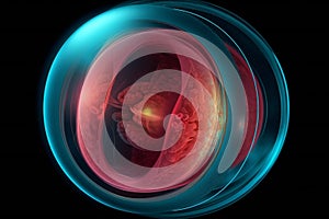 Human embryo inside body, creative digital illustration, technology, science