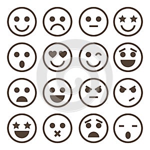 Human emotion icons, mono vector symbols.