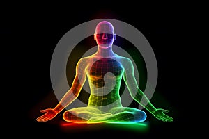 Human energy body, aura, chakra in meditation. Neural network AI generated