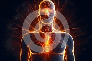 Human energy body, aura, chakra in meditation. Neural network AI generated