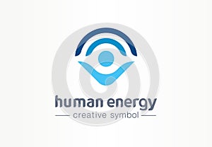 Human energy creative symbol medical concept. Harmony lifestyle abstract business healthcare logo. Person protection