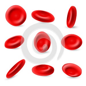 Human erythrocyte, 3d microscopic red blood cells vector set isolated on white background