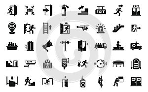 Human evacuation icons set simple vector. Emergency exit