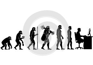 Human evolution from ape to modern man using computer isolated on white background