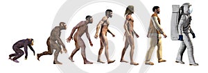 Human evolution, from apes to the space, 3d illustration photo