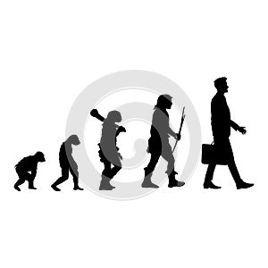 Human evolution black silhouette, from ape to man