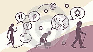 Human Evolution Communication: Progress of Ideas, vector design Generative AI