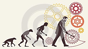 Human Evolution with Gears, Technological Progress, Industry, vector design Generative AI