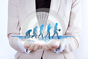 Human evolution / Growth in businesswoman hands