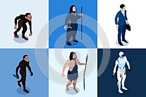 Human Evolution Isometric Square Icons