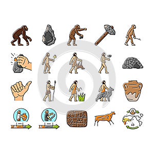 human evolution man caveman icons set vector