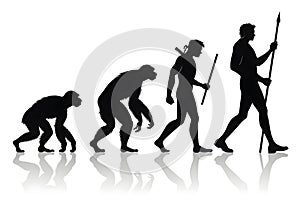 Human Evolution Silhouette with Tools on White Background
