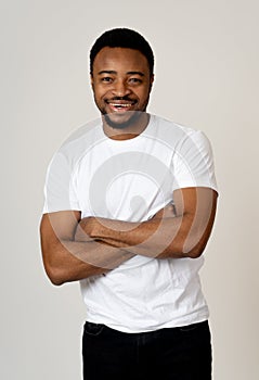 Human expressions and emotions. Portrait of young handsome man with happy face, smiling