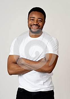 Human expressions and emotions. Portrait of young handsome man with happy face, smiling