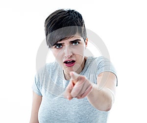 Human expressions and emotions. Young attractive woman looking scared and shocked