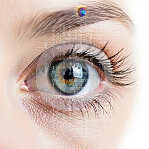 Human eye with binary code