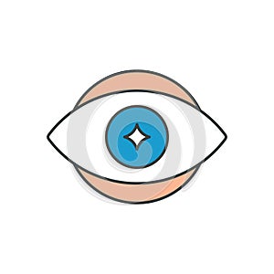 Human eye blue glossy lens spiritual optical eyesight pop art groovy style t shirt vector cartoon