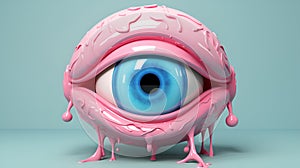 Human eye cartoon on blue background, generative ai