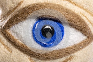 Human eye close-up of felted wool